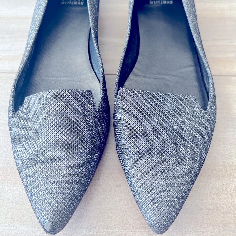 STUART WEITZMAN - fabric grey silver pointy flat ballet shoes size 9.5